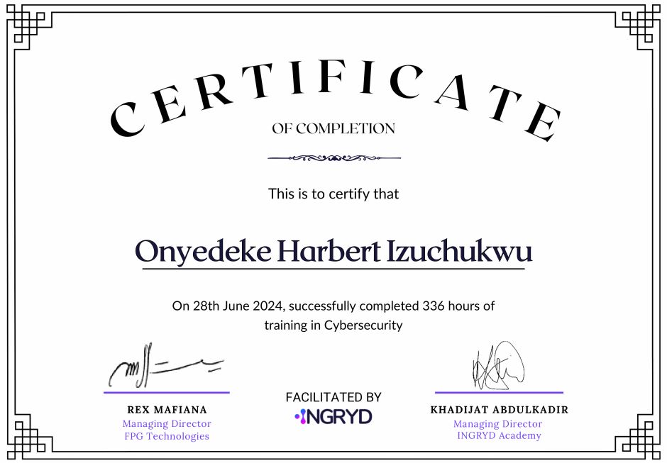 Cybersecurity certificate