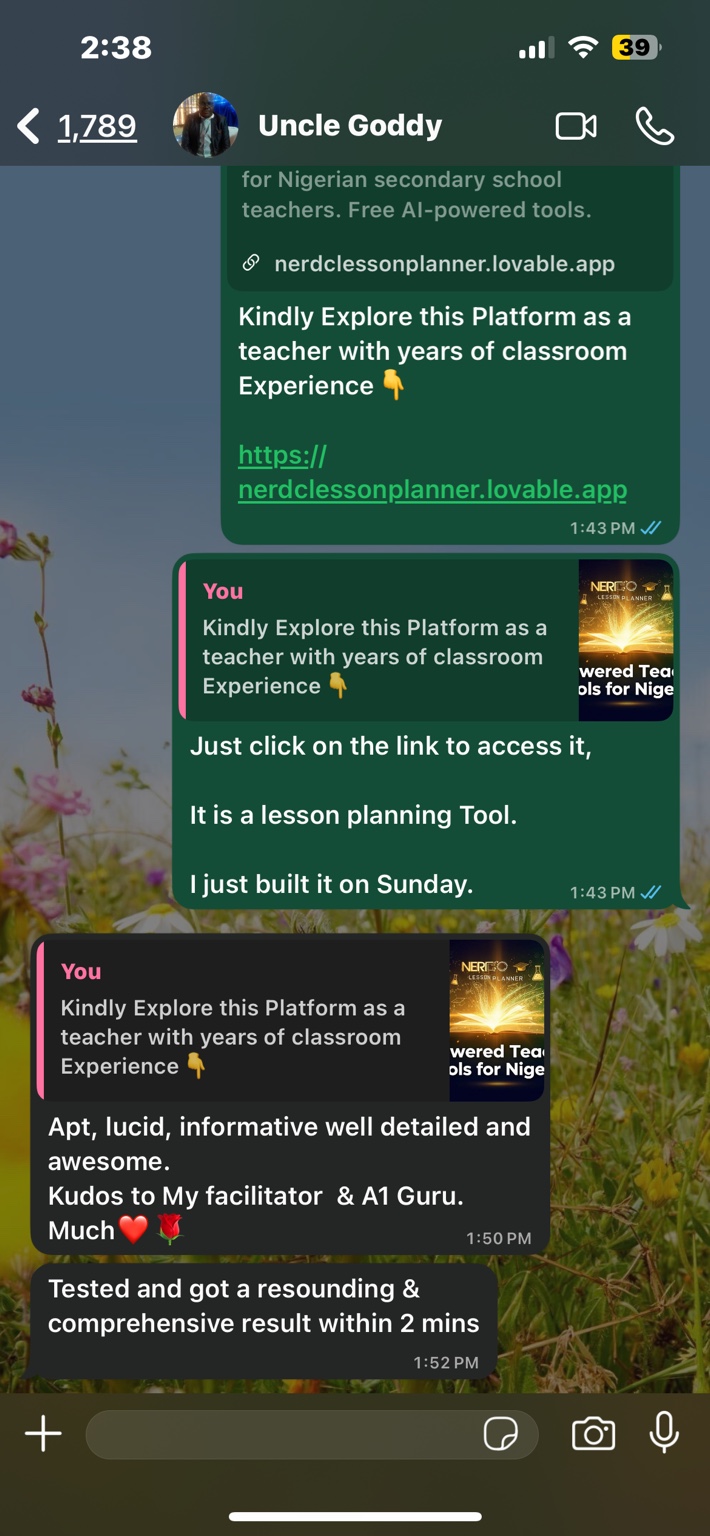 NERDC feedback screenshot